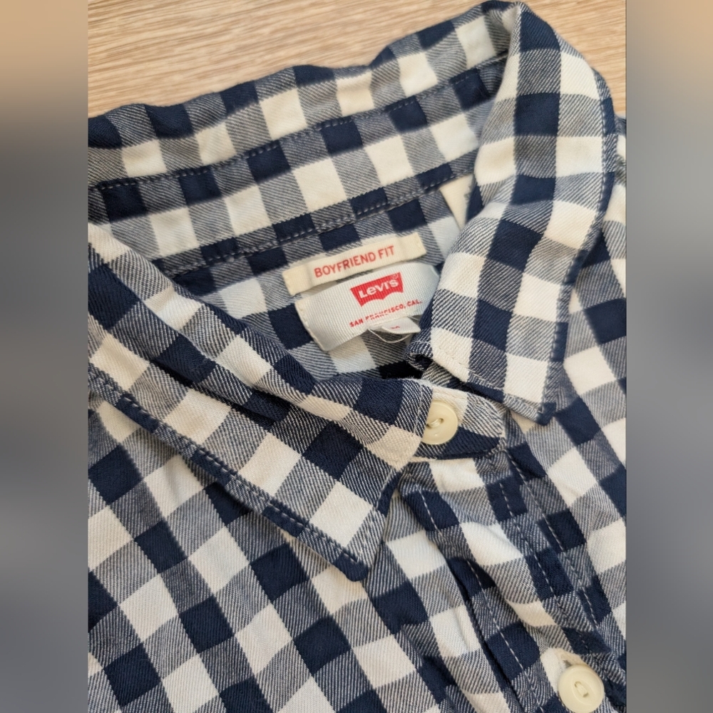 Levi's Navy and White Plaid Shirt